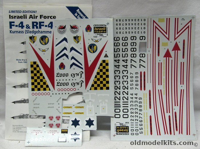 Cutting Edge 1/32 Israeli Air Force F-4 and RF-4 Phantom Kurnass (Sledgehammer) - Decals for 1/32 IAF Phantom - Two Sheet Set - Bagged, CED32001 plastic model kit